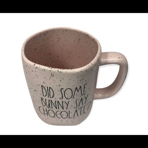 Rae Dunn DID SOME BUNNY SAY CHOCOLATE pink speckled mug - Picture 2 of 3